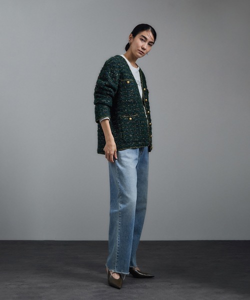 ツイードニットVネックジャケット（カーディガン/ボレロ）｜SALON adam