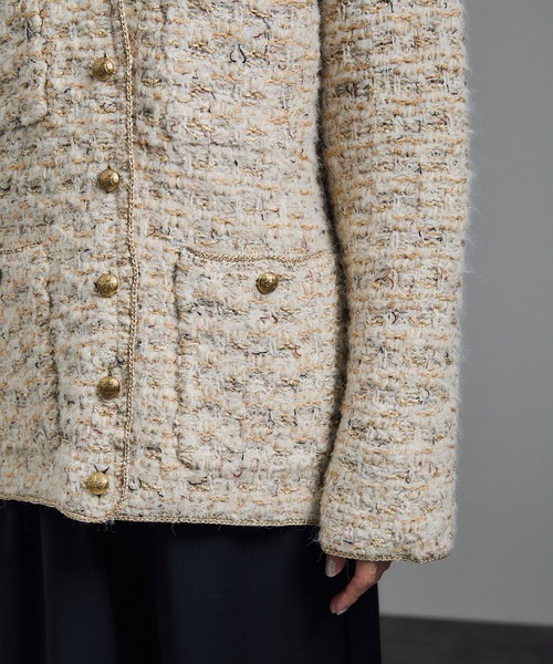 ツイードニットVネックジャケット（カーディガン/ボレロ）｜SALON adam