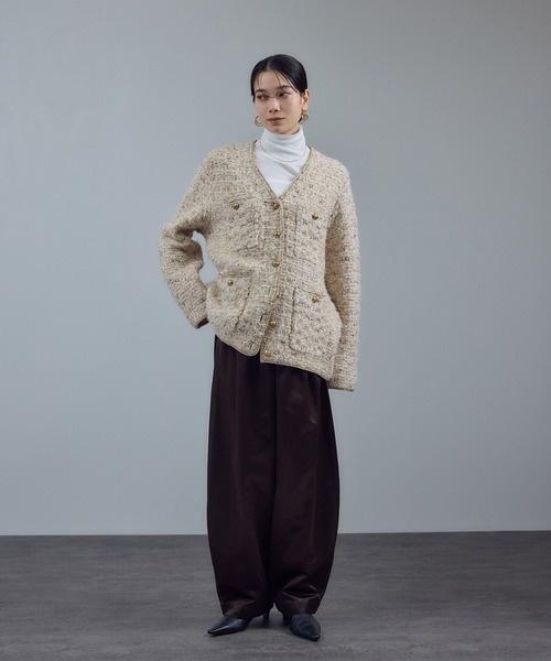 ツイードニットVネックジャケット（カーディガン/ボレロ）｜SALON adam