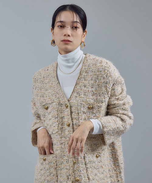 ツイードニットVネックジャケット（カーディガン/ボレロ）｜SALON adam