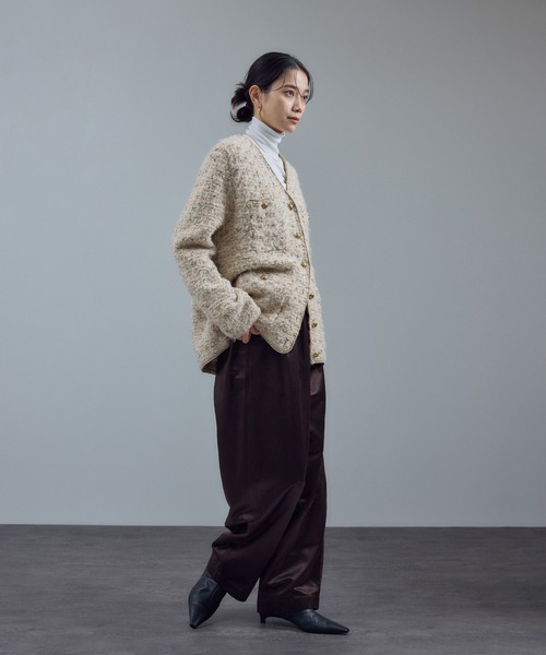 ツイードニットVネックジャケット（カーディガン/ボレロ）｜SALON adam