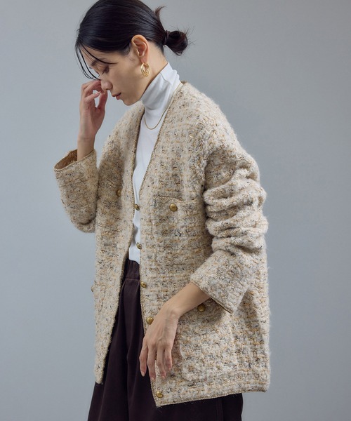 ツイードニットVネックジャケット（カーディガン/ボレロ）｜SALON adam