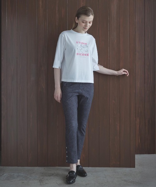 STUDIO PICONE(スタジオピッコーネ)の「デニム風プリントボタンデザインパンツ(その他パンツ・レディース・ブラック/ネイビー/ブルー/キャメル・LL/L/M/S)」の17枚目の写真