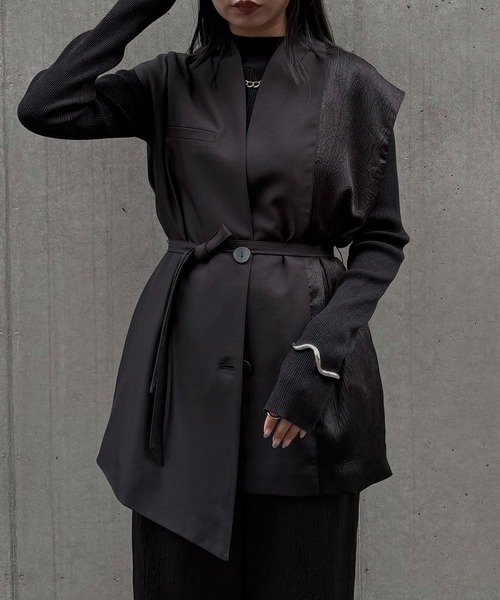 &g'aime（アンジェム）の「【&g'aime】アシメサテンMIXベスト　Asymmetric Satin-Panel Vest（ベスト・レディース・ブラック/ブラウン・FREE）」の15枚目の写真