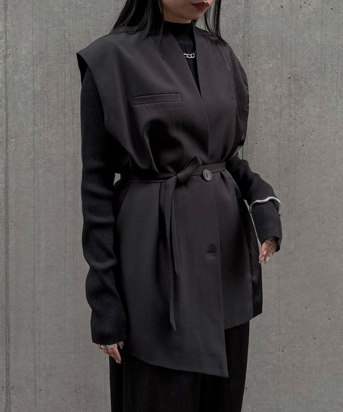 &g'aime（アンジェム）の「【&g'aime】アシメサテンMIXベスト　Asymmetric Satin-Panel Vest（ベスト・レディース・ブラック/ブラウン・FREE）」の16枚目の写真