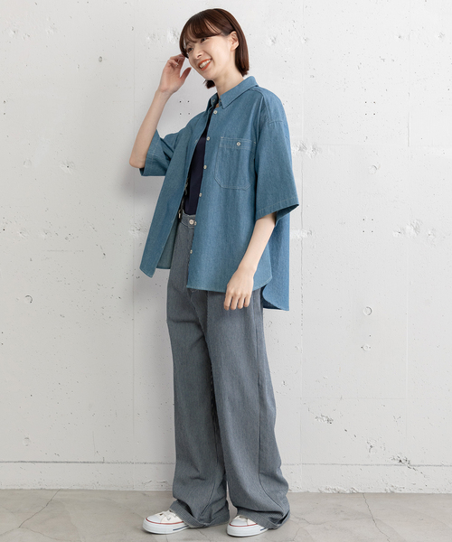 POU DOU DOU(プードゥドゥ)の「JOiEバックロゴ刺繍シャツ(シャツ/ブラウス・レディース・ブルー系/ブラック/オフホワイト・M)」の17枚目の写真