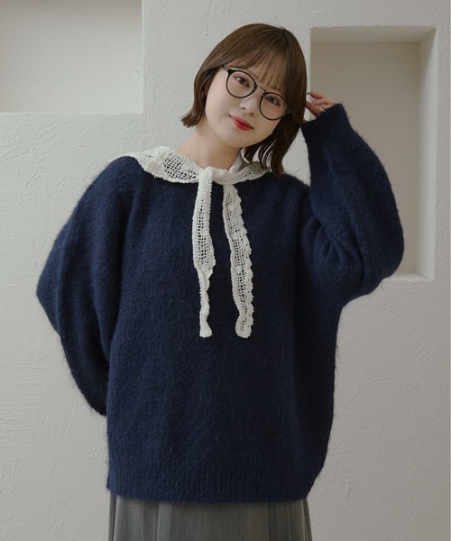 kutir(クティール)の「シャギーニットプルオーバー(ニット/セーター・レディース・イエロー/ネイビー/ボルドー/レッド/ブルー/チャコールグレー/アイボリー・FREE)」の4枚目の写真