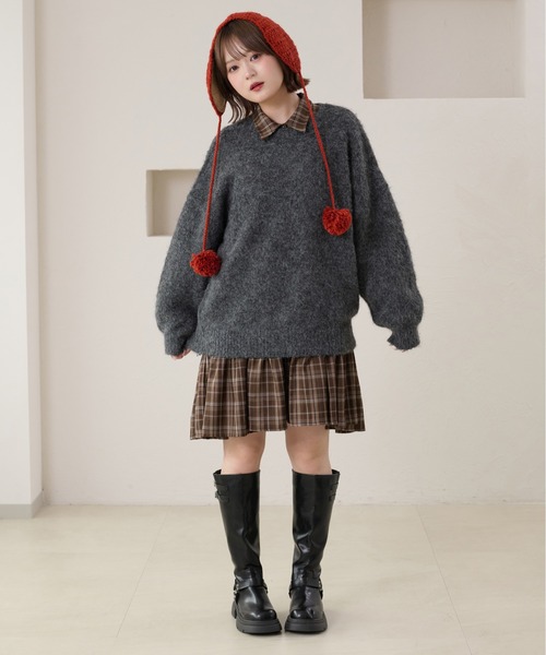 kutir(クティール)の「シャギーニットプルオーバー(ニット/セーター・レディース・イエロー/ネイビー/ボルドー/レッド/ブルー/チャコールグレー/アイボリー・FREE)」の3枚目の写真