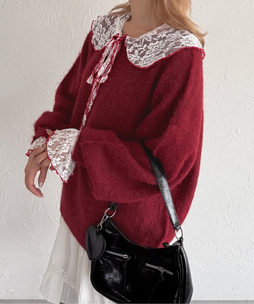 kutir(クティール)の「シャギーニットプルオーバー(ニット/セーター・レディース・イエロー/ネイビー/ボルドー/レッド/ブルー/チャコールグレー/アイボリー・FREE)」の7枚目の写真