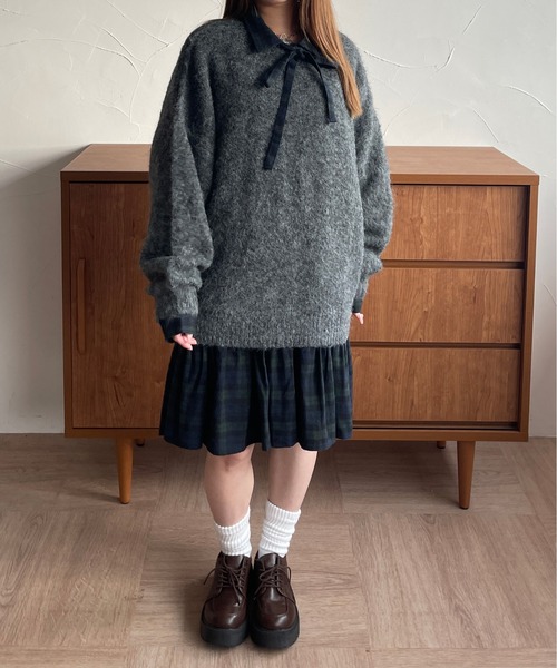 kutir(クティール)の「シャギーニットプルオーバー(ニット/セーター・レディース・イエロー/ネイビー/ボルドー/レッド/ブルー/チャコールグレー/アイボリー・FREE)」の9枚目の写真