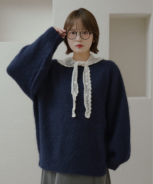 kutir(クティール)の「シャギーニットプルオーバー(ニット/セーター・レディース・イエロー/ネイビー/ボルドー/レッド/ブルー/チャコールグレー/アイボリー・FREE)」の10枚目の写真