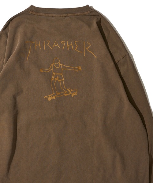 THRASHER(スラッシャー)の「【THRASHER / スラッシャー】マークゴンザレスアート ピグメント加工 クルーネックロンT(Tシャツ/カットソー・メンズ・ネイビー/ブラウン/チャコールグレー/ピンク・MEDIUM/LARGE/X-LARGE)」の1枚目の写真