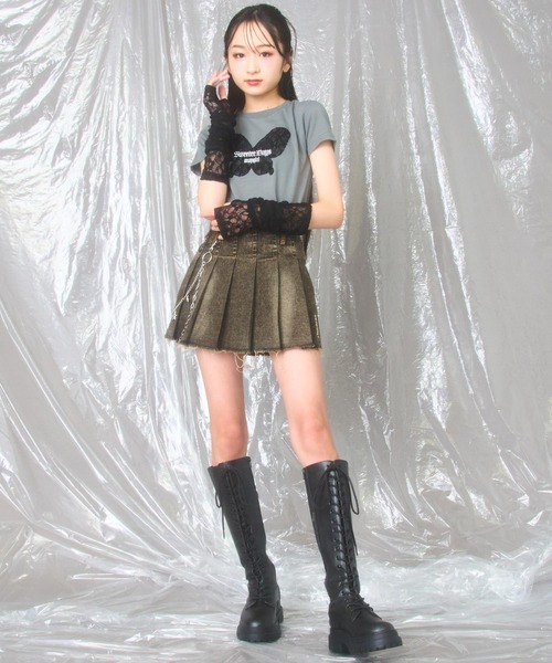 ANAP GiRL(アナップガール)の「レース アームウォーマー付 バタフライ ミニトップス【キッズお揃い】(Tシャツ/カットソー・キッズ・ブラック系その他/サックスブルー・M/S/XS)」の6枚目の写真