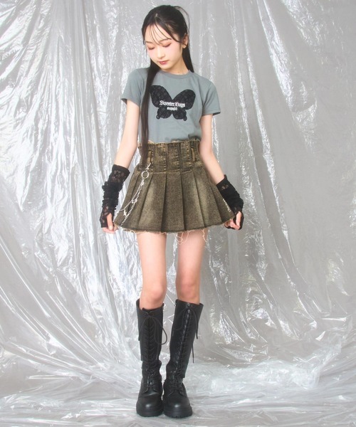 ANAP GiRL(アナップガール)の「レース アームウォーマー付 バタフライ ミニトップス【キッズお揃い】(Tシャツ/カットソー・キッズ・ブラック系その他/サックスブルー・M/S/XS)」の7枚目の写真