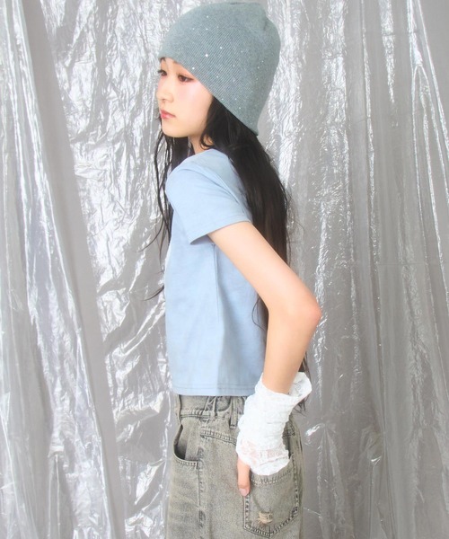 ANAP GiRL(アナップガール)の「レース アームウォーマー付 バタフライ ミニトップス【キッズお揃い】(Tシャツ/カットソー・キッズ・ブラック系その他/サックスブルー・M/S/XS)」の11枚目の写真