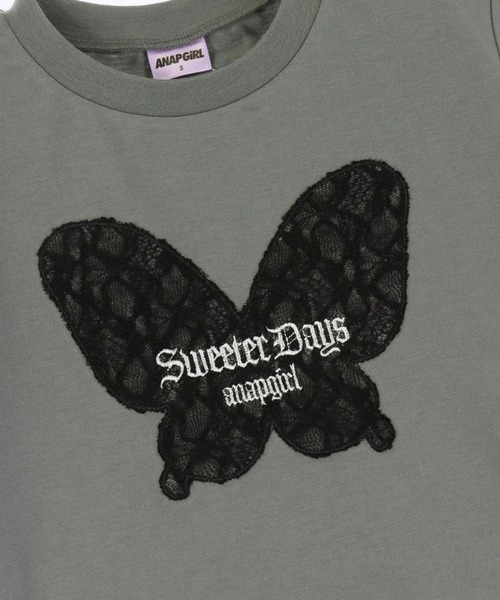 ANAP GiRL(アナップガール)の「レース アームウォーマー付 バタフライ ミニトップス【キッズお揃い】(Tシャツ/カットソー・キッズ・ブラック系その他/サックスブルー・M/S/XS)」の17枚目の写真
