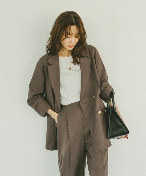 GLOBAL WORK（グローバルワーク）の「お手入れラクラクセットアップ/ダブルジャケット/498372（テーラードジャケット・レディース・アイボリー/ネイビー/ダークブラウン/ブラウン系その他・LARGE/SMALL/MEDIUM）」の11枚目の写真