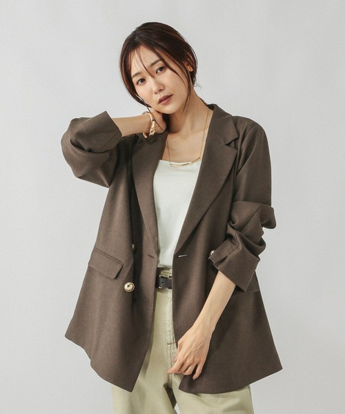 GLOBAL WORK（グローバルワーク）の「お手入れラクラクセットアップ/ダブルジャケット/498372（テーラードジャケット・レディース・アイボリー/ネイビー/ダークブラウン/ブラウン系その他・LARGE/SMALL/MEDIUM）」の14枚目の写真