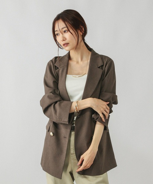 GLOBAL WORK（グローバルワーク）の「お手入れラクラクセットアップ/ダブルジャケット/498372（テーラードジャケット・レディース・アイボリー/ネイビー/ダークブラウン/ブラウン系その他・LARGE/SMALL/MEDIUM）」の15枚目の写真