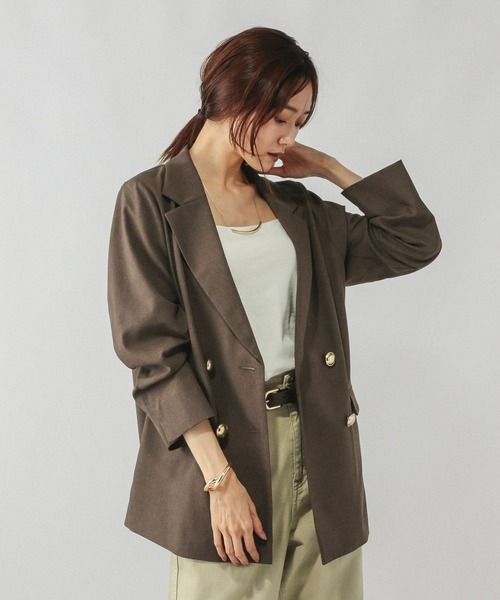 GLOBAL WORK（グローバルワーク）の「お手入れラクラクセットアップ/ダブルジャケット/498372（テーラードジャケット・レディース・アイボリー/ネイビー/ダークブラウン/ブラウン系その他・LARGE/SMALL/MEDIUM）」の16枚目の写真