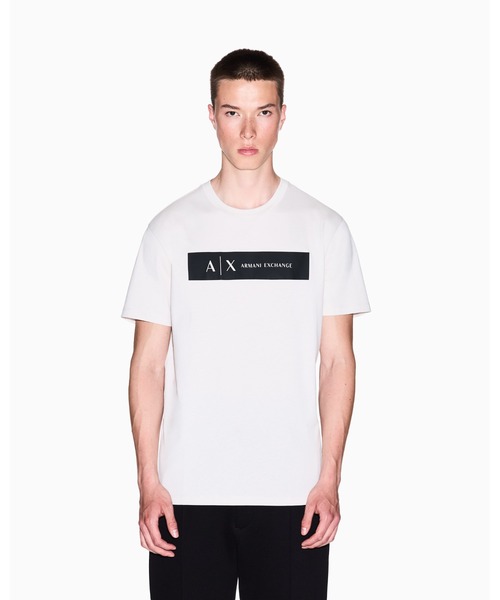ARMANI EXCHANGE（アルマーニエクスチェンジ）の「【A|X アルマーニ エクスチェンジ】スクエアロゴ 半袖クルーネックTシャツ/REGULAR（Tシャツ/カットソー・メンズ・ストーン/ブラック・LARGE/MEDIUM/SMALL/X-LARGE/X-SMALL/XX-LARGE）」の2枚目の写真