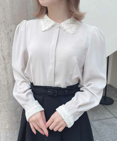 an another angelus（アンアナザーアンジェラス）の「クレリックレース衿シャツ（シャツ/ブラウス・レディース・ピンクベージュ/ブラック・FREE）」の12枚目の写真