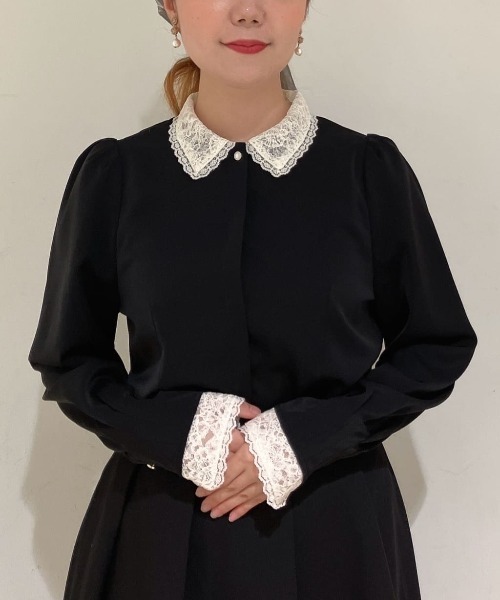 an another angelus（アンアナザーアンジェラス）の「クレリックレース衿シャツ（シャツ/ブラウス・レディース・ピンクベージュ/ブラック・FREE）」の19枚目の写真