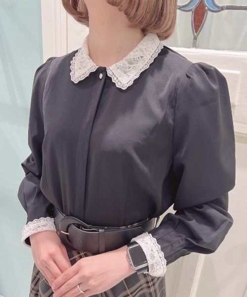 an another angelus（アンアナザーアンジェラス）の「クレリックレース衿シャツ（シャツ/ブラウス・レディース・ピンクベージュ/ブラック・FREE）」の6枚目の写真