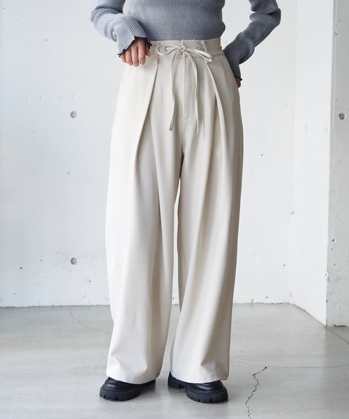 Pod ホワイト セール】【ZOZO限定アイテム】ウエスト紐付タックワイドパンツ