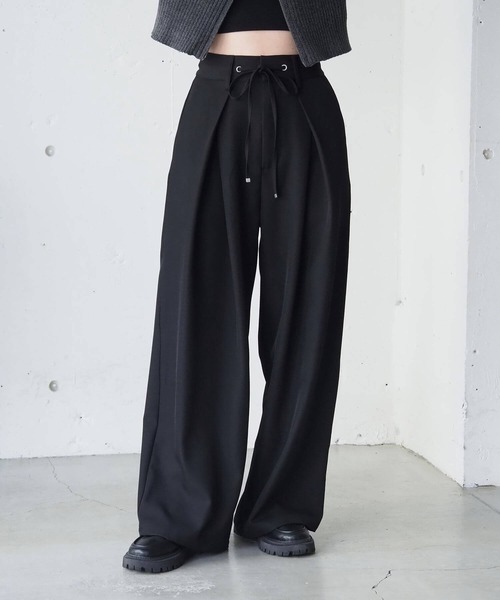セール】【ZOZO限定アイテム】ウエスト紐付タックワイドパンツ