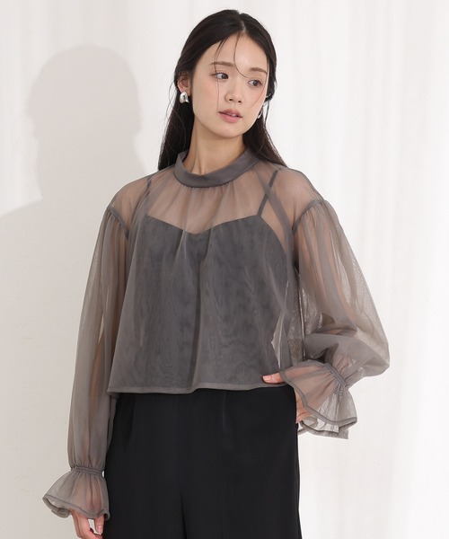 PourVous(プールヴー)の「シアートップス オールインワン 2点セット パンツドレス 結婚式 二次会&ワイドセレモニー フォーマル ロング丈 オケージョンドレス お呼ばれ 同窓会 成人式 (パンツドレス・レディース・ブラック/ベージュ/チャコール・S/M)」の3枚目の写真