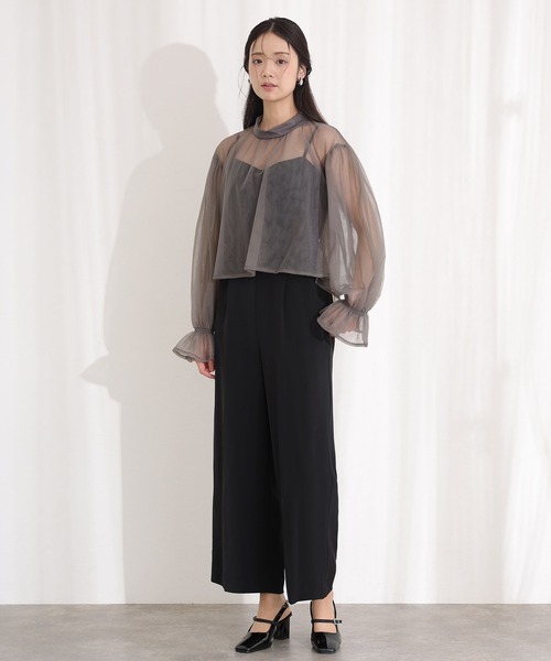 PourVous(プールヴー)の「シアートップス オールインワン 2点セット パンツドレス 結婚式 二次会&ワイドセレモニー フォーマル ロング丈 オケージョンドレス お呼ばれ 同窓会 成人式 (パンツドレス・レディース・ブラック/ベージュ/チャコール・S/M)」の15枚目の写真