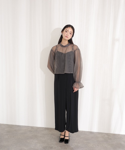 PourVous(プールヴー)の「シアートップス オールインワン 2点セット パンツドレス 結婚式 二次会&ワイドセレモニー フォーマル ロング丈 オケージョンドレス お呼ばれ 同窓会 成人式 (パンツドレス・レディース・ブラック/ベージュ/チャコール・S/M)」の18枚目の写真