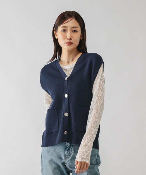 GLOBAL WORK（グローバルワーク）の「さらさらアゼボタンベスト/595374（ベスト・レディース・ダークブラウン/ホワイト系その他3/ネイビー・MEDIUM/LARGE）」の5枚目の写真