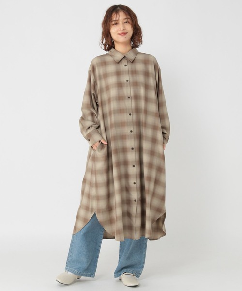 セール】オンブレチェックシャツワンピース（ワンピース）｜studio