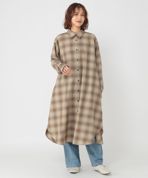 美品◆AKRISpunto チェックシャツワンピース 美品◇AKRISpunto チェックシャツワンピース オンブレチェックシャツ