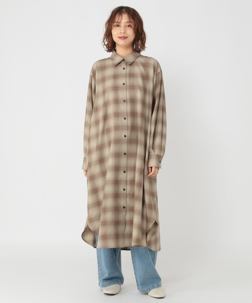 オンブレチェックシャツワンピース（ワンピース）｜studio CLIP