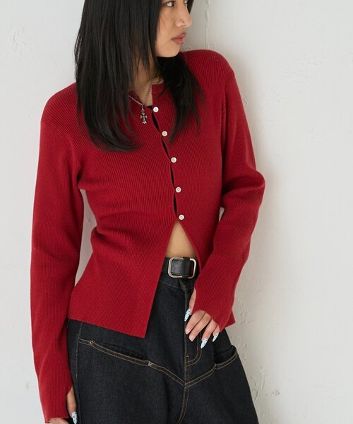 WHO'S WHO gallery（フーズフーギャラリー）の「RIBBED KINT NARROW CARDIGAN（カーディガン/ボレロ・レディース・グレー/アイボリー/ブラック/レッド/ネイビー・FREE）」の5枚目の写真