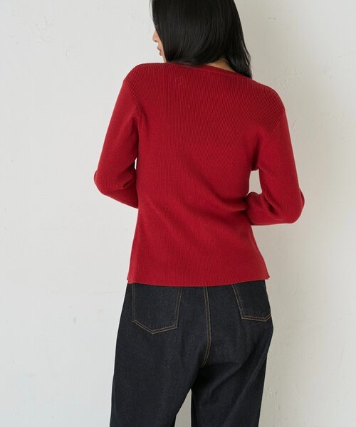 WHO'S WHO gallery（フーズフーギャラリー）の「RIBBED KINT NARROW CARDIGAN（カーディガン/ボレロ・レディース・グレー/アイボリー/ブラック/レッド/ネイビー・FREE）」の8枚目の写真