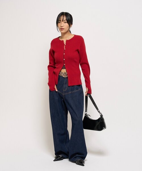 WHO'S WHO gallery（フーズフーギャラリー）の「RIBBED KINT NARROW CARDIGAN（カーディガン/ボレロ・レディース・グレー/アイボリー/ブラック/レッド/ネイビー・FREE）」の13枚目の写真