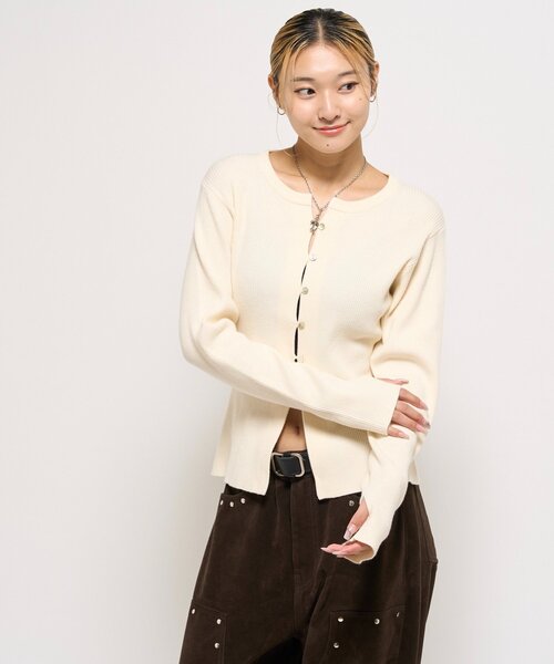 WHO'S WHO gallery（フーズフーギャラリー）の「RIBBED KINT NARROW CARDIGAN（カーディガン/ボレロ・レディース・グレー/アイボリー/ブラック/レッド/ネイビー・FREE）」の14枚目の写真