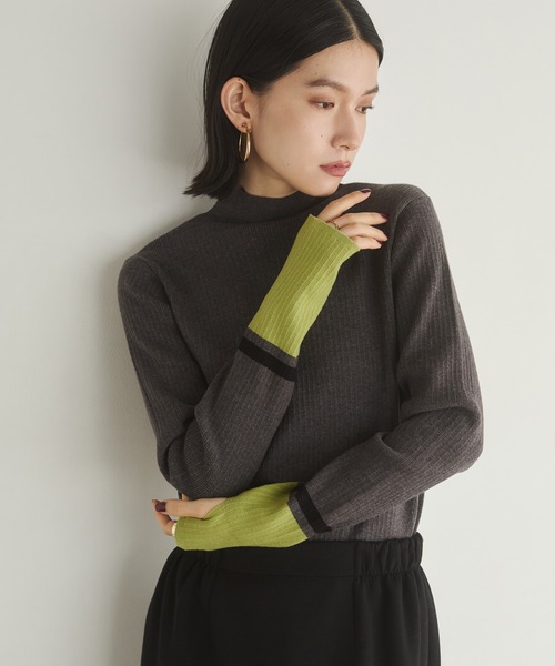 hunch（ハンチ）の「【静電気防止】やわもちヤーン 袖配色 ハイネックリブニット（ニット/セーター・レディース・ベージュ系その他/ブラック系その他/ブラウン系その他/グレー系その他・FREE）」の2枚目の写真