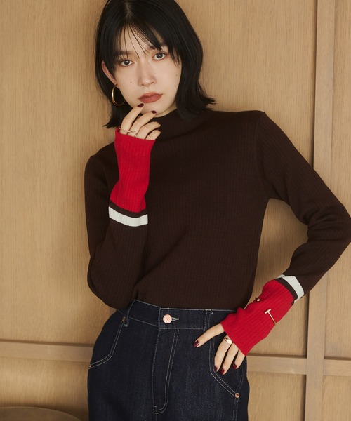 hunch（ハンチ）の「【静電気防止】やわもちヤーン 袖配色 ハイネックリブニット（ニット/セーター・レディース・ベージュ系その他/ブラック系その他/ブラウン系その他/グレー系その他・FREE）」の3枚目の写真