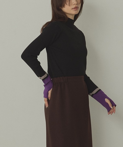 hunch（ハンチ）の「【静電気防止】やわもちヤーン 袖配色 ハイネックリブニット（ニット/セーター・レディース・ベージュ系その他/ブラック系その他/ブラウン系その他/グレー系その他・FREE）」の6枚目の写真