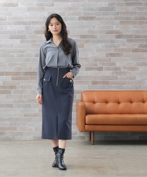 TRUDEA(トルディア)の「ハーフジップポケットタイトスカート(スカート・レディース・ライトグレー/ブラウン/ネイビー・SMALL/MEDIUM/LARGE)」の2枚目の写真