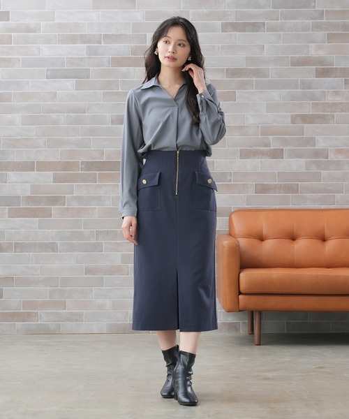 TRUDEA(トルディア)の「ハーフジップポケットタイトスカート(スカート・レディース・ライトグレー/ブラウン/ネイビー・SMALL/MEDIUM/LARGE)」の5枚目の写真