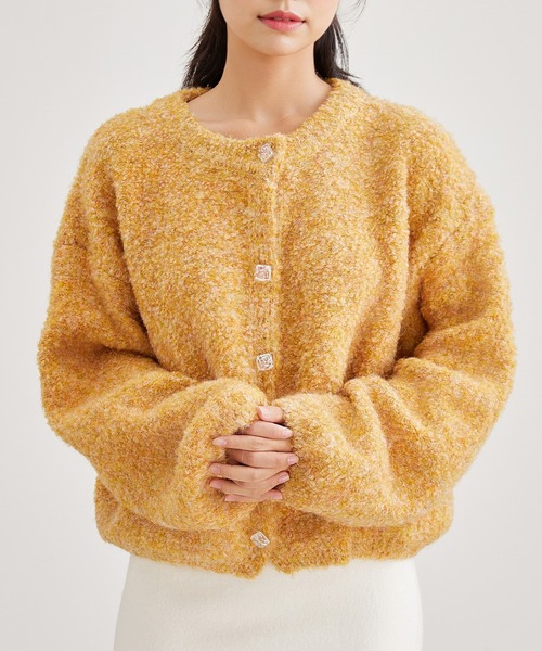 セール】ブークレー クリスタル ボタン ニット カーディガン