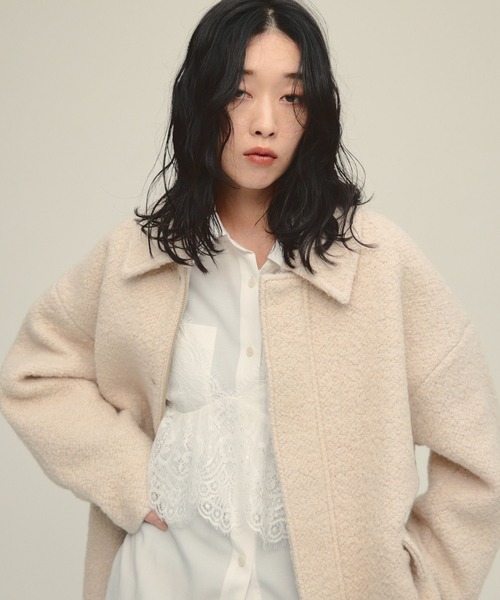 【eL】Boucle Zip Coat セール】【eL】Boucle Zip Coat/580998（ステンカラーコート）｜eL