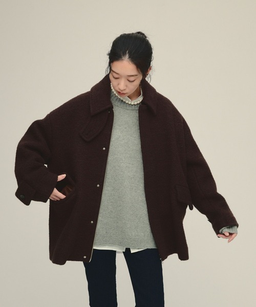 セール】【eL】Boucle Zip Coat/580998（ステンカラーコート）｜eL