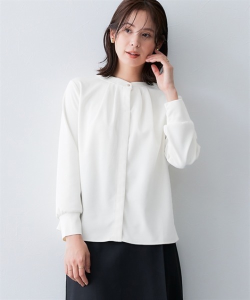 セール】【裏側起毛であったか】フロントタックトップス<大きいサイズ